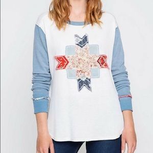 NWT, S, FreePeople patchwork barn quilt long sleev